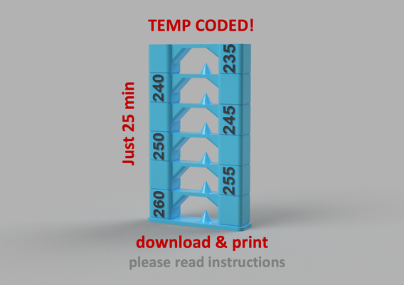 petg temp torre 25 min 235 260 c by mdesign 3d stampante test modelli temptower calibrazione stampa 3d print model - Mito3D