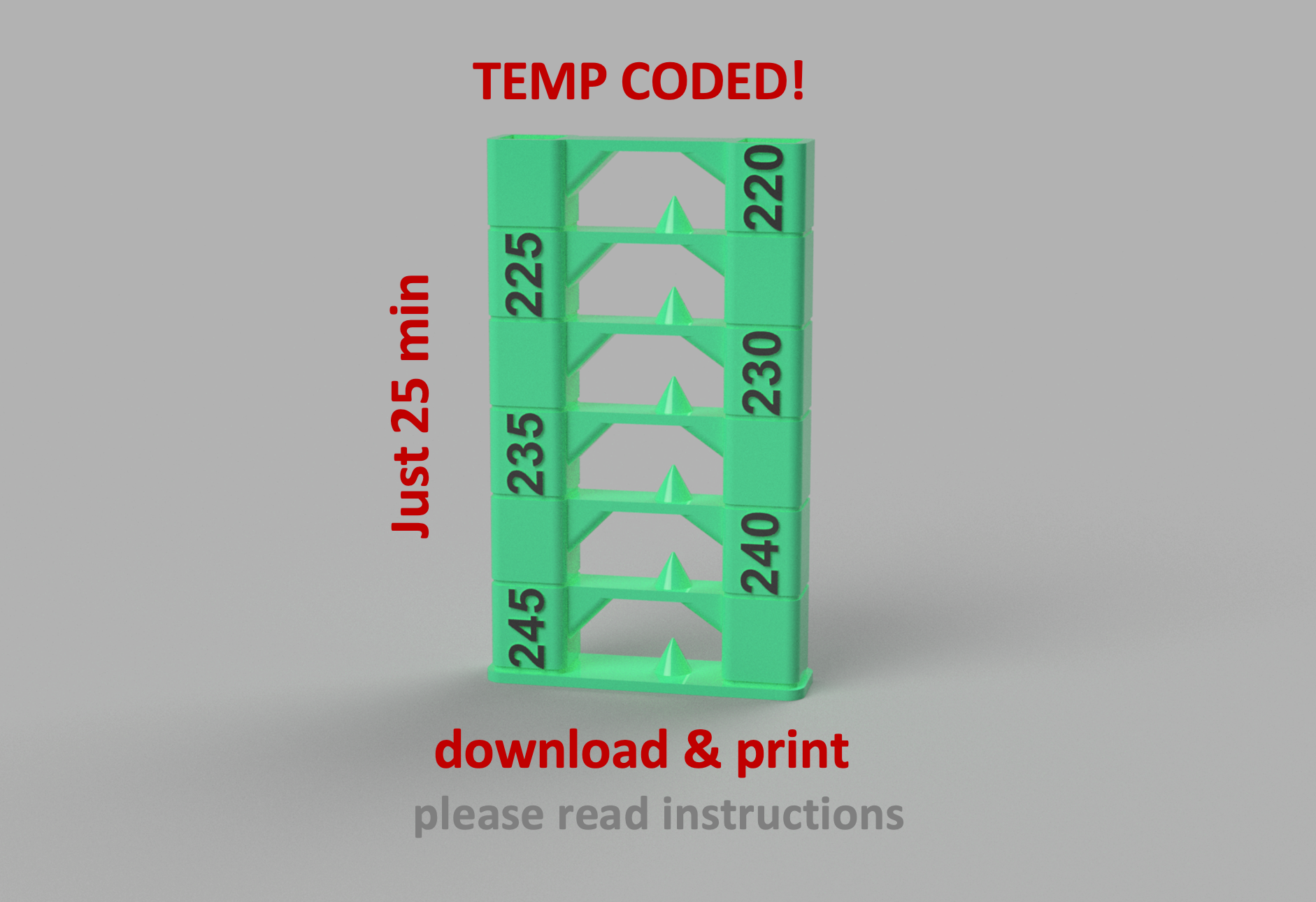 petg temp tour 25 min 220 245 by mdesign 3d imprimante tester modèles tentateur étalonnage impression 3D print model - Mito3D