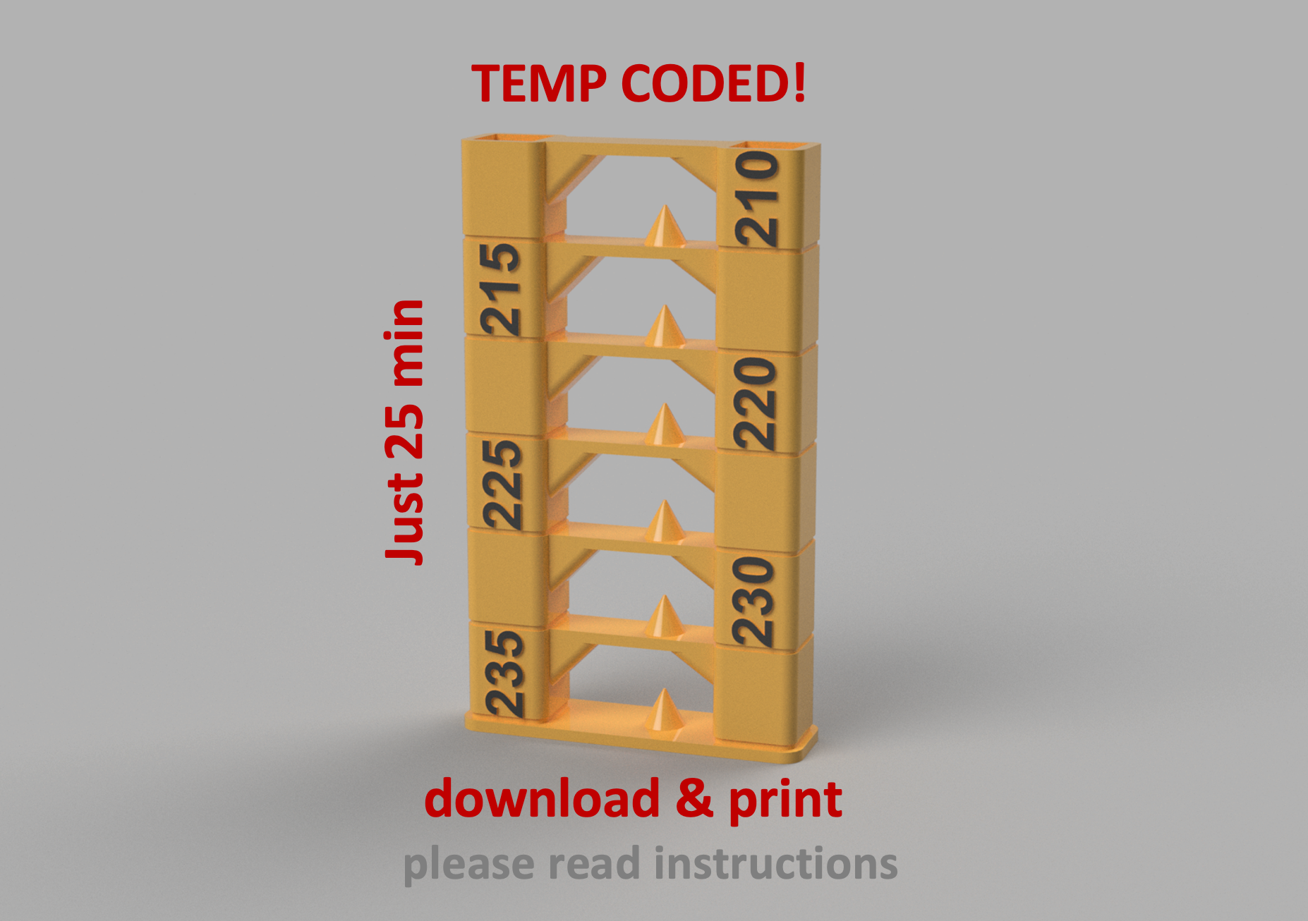 pla seide temp turm 25 mindest 210 235 by mdesign 3d drucker prüfung modelle versuchung kalibrierung drucken plastik ortskalibrierung 3D print model - Mito3D