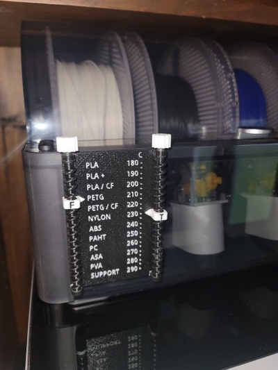 ams caja seca filamento temperatura recordatorio by 3d impresora accesorios etiqueta bambu marcar selector x1 x1c p1p p1s 3d print model - Mito3D