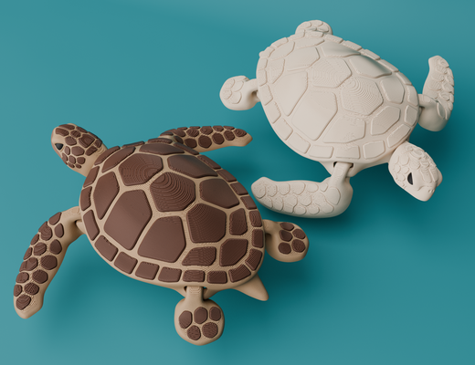 articulated sea turtle singlecolor & multicolor by jopek design toys games characters ocean flexible flexi printinplace fish 3d print model - Mito3D