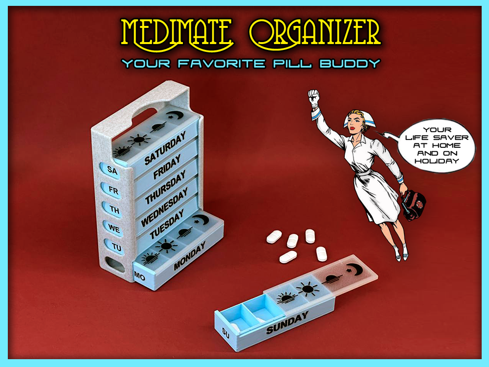 meditar comprimido organizador by wing art ferramentas médico comprimidos caixa cápsula distribuidor porta garrafa saúde cuidados rastreador segurança ajudante bandeja armazenamento semana diariamente pilbox utilitário semanal caso bainha companheiro feriado feriados viajando 3D print model - Mito3D