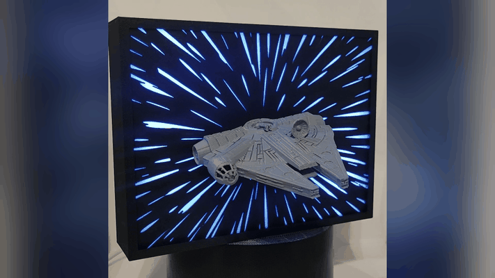 millennium falcon led hyperspace background night light - d1 mini wled esp32 esp8266 by pumpkin20303 household decor millenium milleniumfalcon starwars star wars starship spaceship hansolo han solo chewbacca chewie ledlamp hyper space lightspeed lamp jedi sith skywalker luke lukeskywalker obi-wan vader deathstar d1mini maker sci fi sci-fi aesthetic geek effects 3d print model - Mito3D