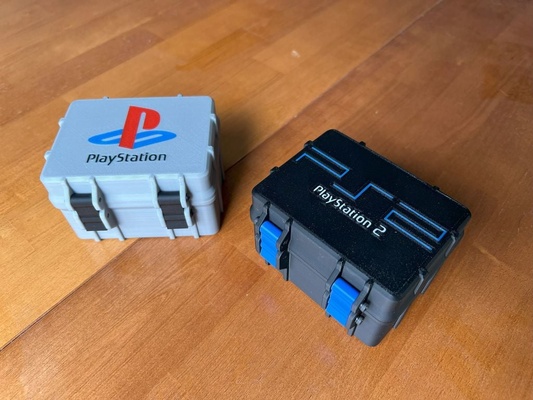 playstation 1 2 memory card storage box logo remixed by guybrush t tools gadgets ps1 ps2 sonyplaystayion 3d print model - Mito3D