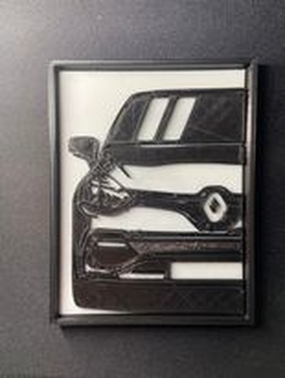 clio rs 2d kunst by timon 140297 renault 2dart wandkunst megane schwarz weiß 3d print model - Mito3D