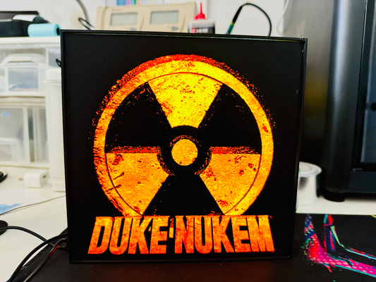 duque nukem logo led retroiluminado caja ligera w recinto 3d fraseología atómico by guía vídeo arte señales logos clásico juego azar juegos ligero 3d print model - Mito3D