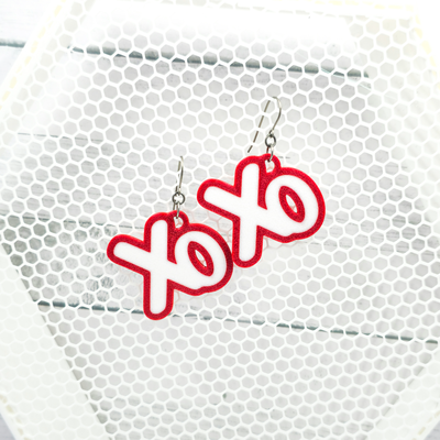 xo valentines day earrings by synneluna fashion xoxo red white jewelry 3d print model - Mito3D