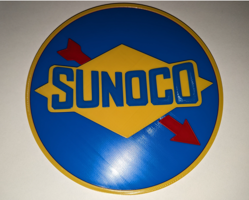 sunoco firmar placa by petardos arte señales logos decoración multicolor clásico colgando garaje automotor gas auto clásico petróleo combustible gasolina 3d print model - Mito3D