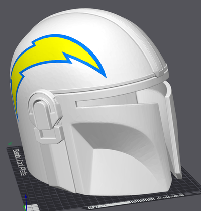 los angeles chargers mandalorian helmet remixed by smokiemcagee props & cosplays masks helmets football nfl mando starwars 3d print model - Mito3D