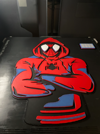 four color - hueforge multicolor spiderman in a hoodie by jsalonis generative 3d model & lithophane ams 3mf filamentpainting filament painting marvel wallart wall art 3d print model - Mito3D