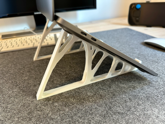 topoloji optimize edilmiş dizüstü bilgisayar macbook ayakta durmak by ruh araçlar gadget'lar ntb optimizasyonu kulp destek not defteri edildi topolojik staender görüntüle profesyonel 3d print model - Mito3D