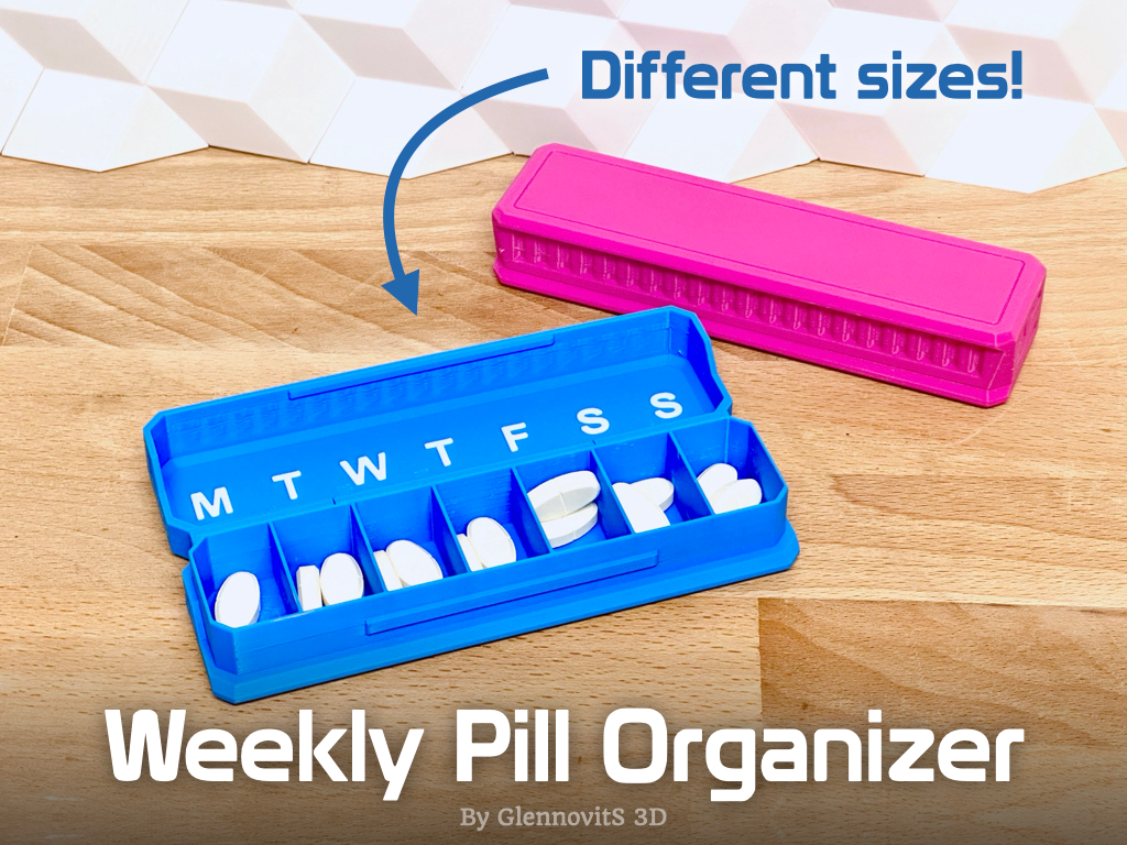 weekly pill organizer print-in-place box snap-to-fit lid by glennovits 3d tools medical pills med meds medication medications medicin storage organize week container printinplace snap fit nohardware sturdy strong hinge adhd stress epilepsy practical 3D print model - Mito3D