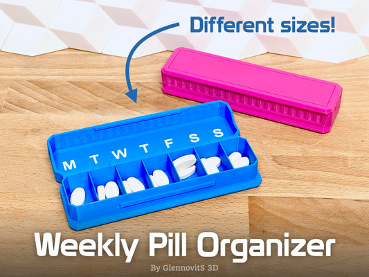 weekly pill organizer print-in-place box snap-to-fit lid by glennovits 3d tools medical pills med meds medication medications medicin storage organize week container printinplace snap fit nohardware sturdy strong hinge adhd stress epilepsy practical 3d print model - Mito3D