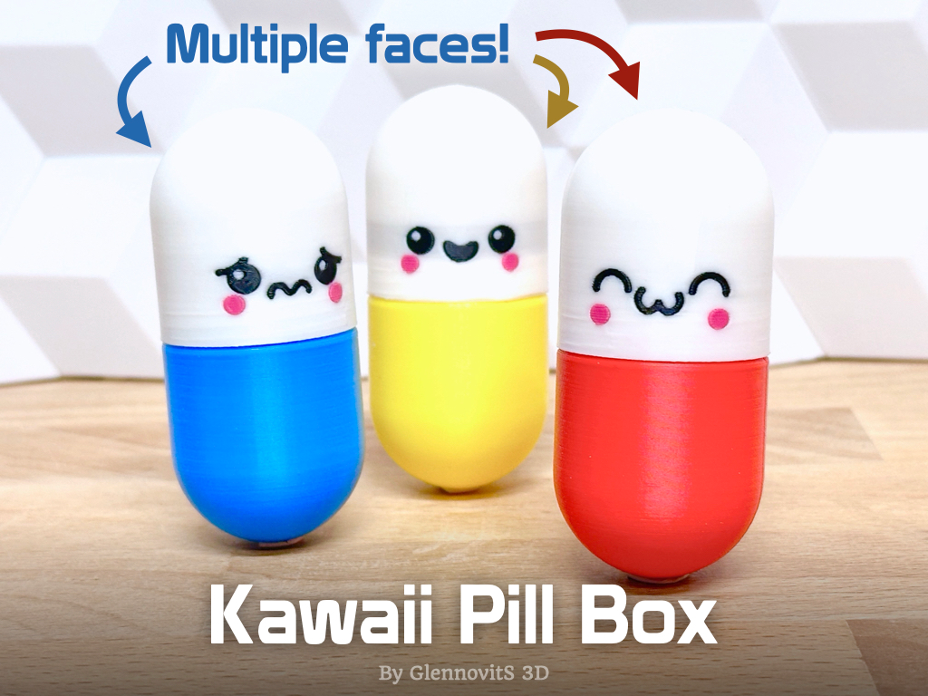 kawaii pillola scatola carina facce to conservazione by glennovit 3d domestico casa modelli pillole med meds farmaco farmaci medicinale organizzatore organizzare contenitore contento triste pazzo occhiolino bacio dolore adhd emozioni emoji viso vite nohardware ams multicolore ragazzo ragazzi bambino bambini colorato giocoso pratico 3D print model - Mito3D