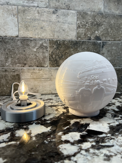 éclairé supporter lithophane globe by chapitre ménage décor litho lithoglobe fabricant lumière c7 led lampe trousse 3d print model - Mito3D