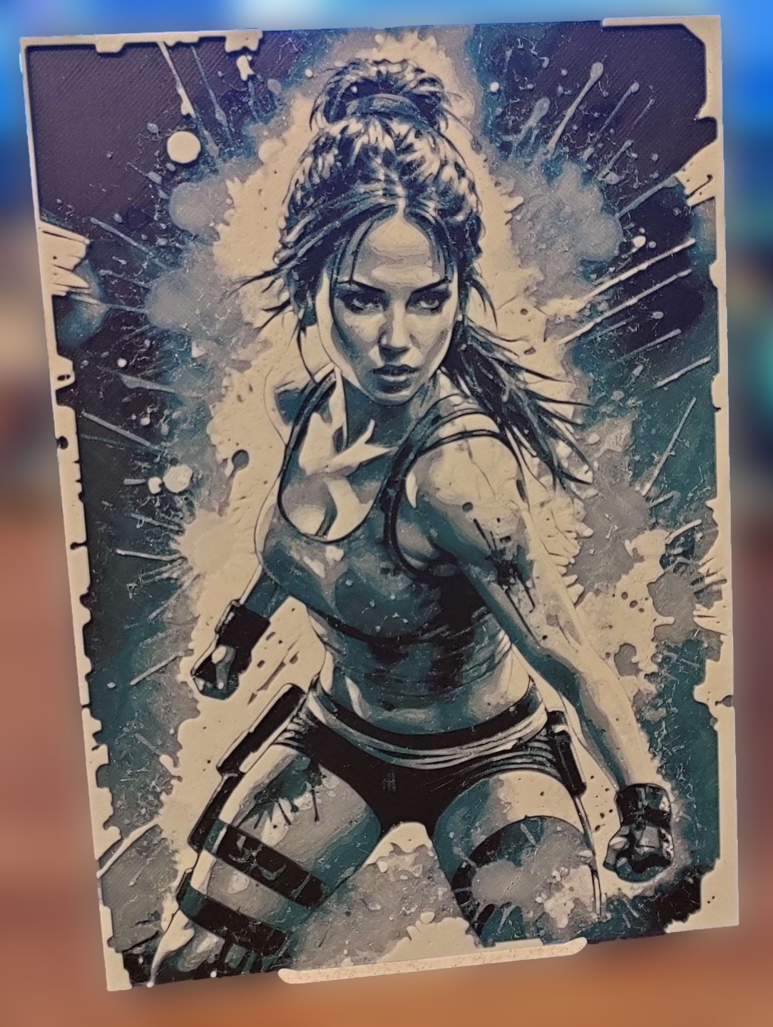 art tomb fighter portrait 2024 by statusd112 generative 3d model hueforge & lithophane raider game gaming character lara fan hue forge filament painting 4color artwork art2024 3D print model - Mito3D