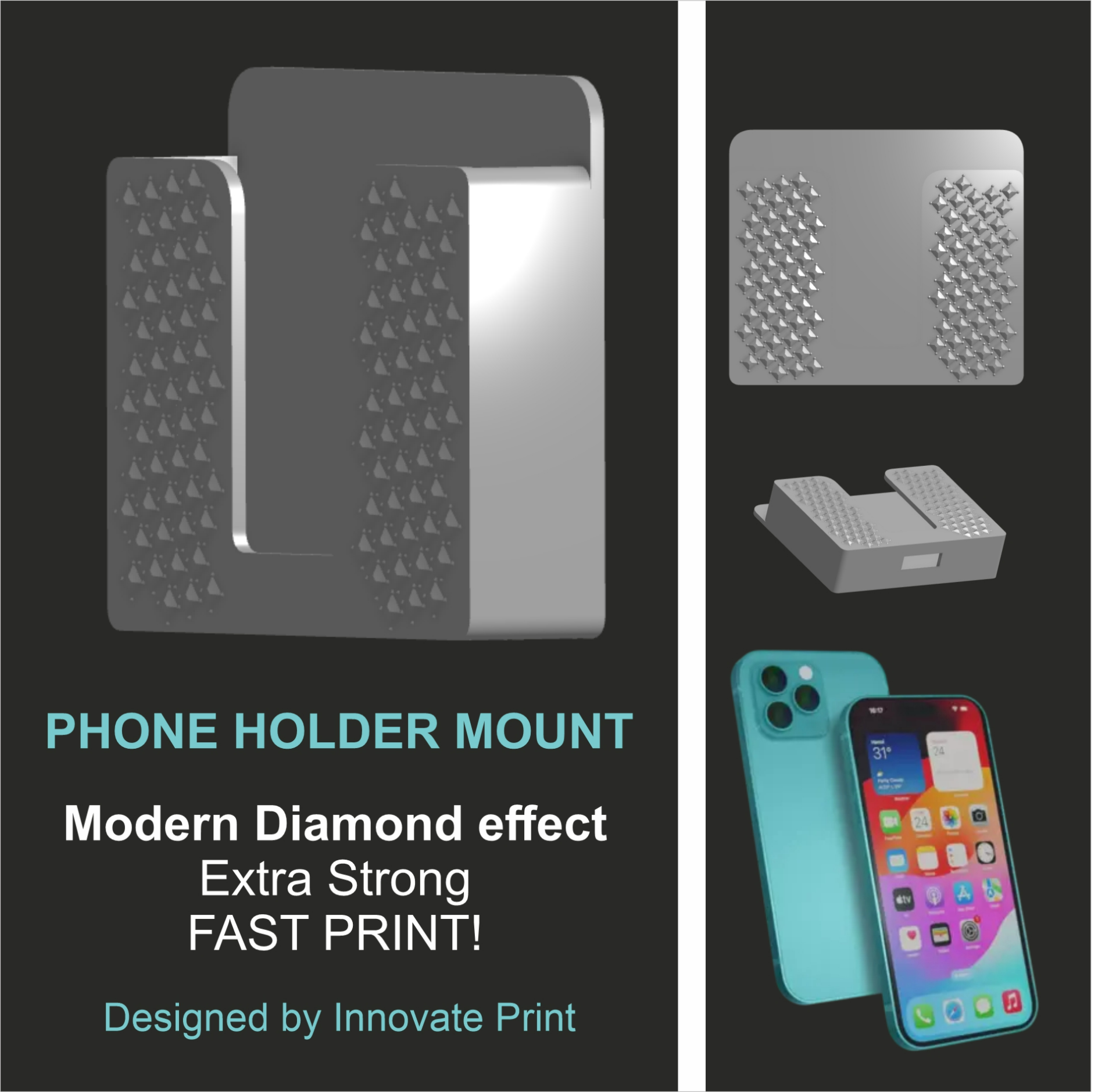 moderno phone monte diamante velozes impressão by inovar passatempo faça eletrônicos suporte tripé trancando noz ficar pé abertura cabo acessórios adaptador móvel acessório caso bainha carregador encantos 3D print model - Mito3D