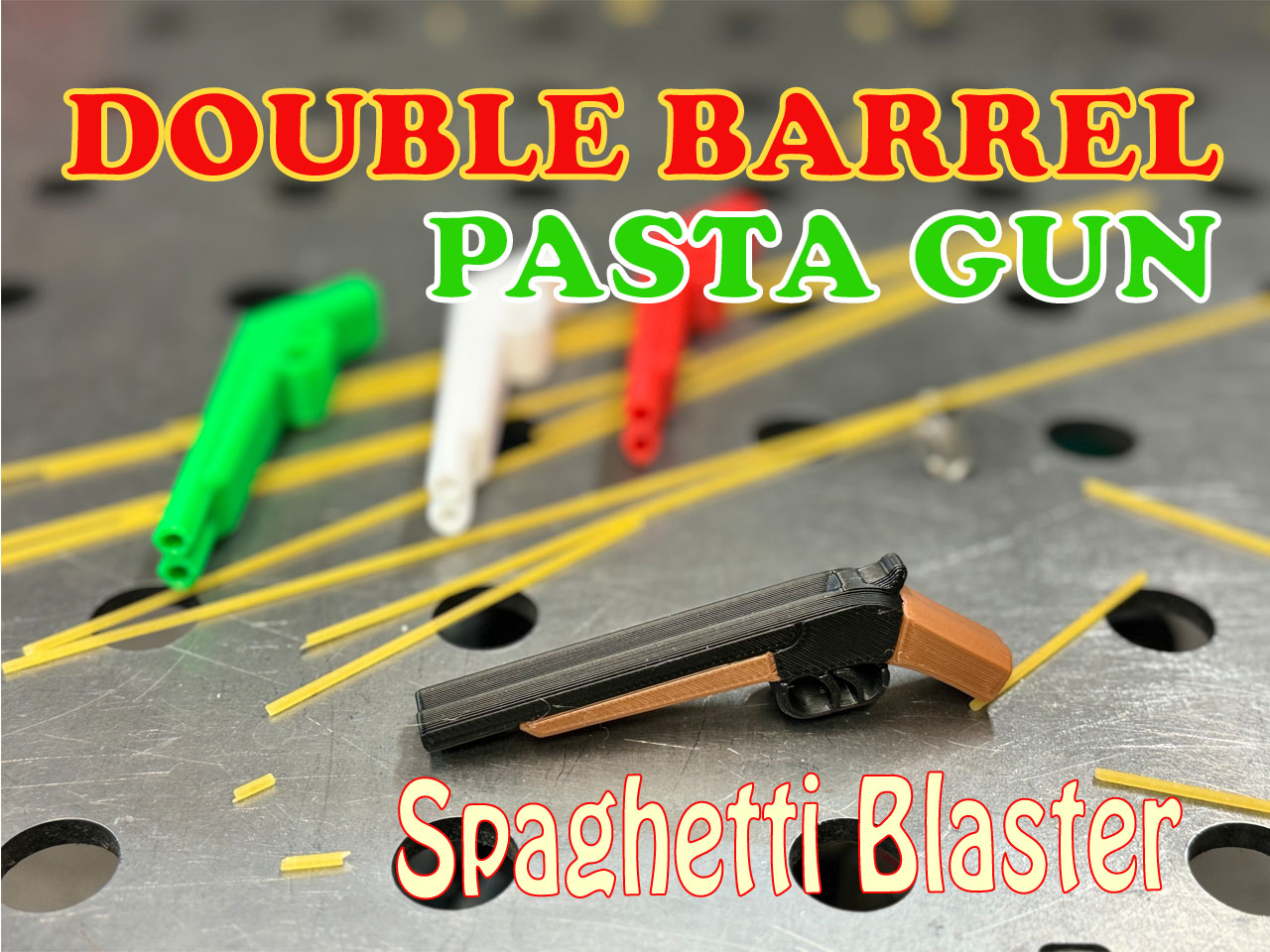 doble barril pasta pistola espaguetis desintegrador by hiro koiso carreras juguetes juegos tirador pastor disparo cortar enojado max aserrado hrk 3D print model - Mito3D