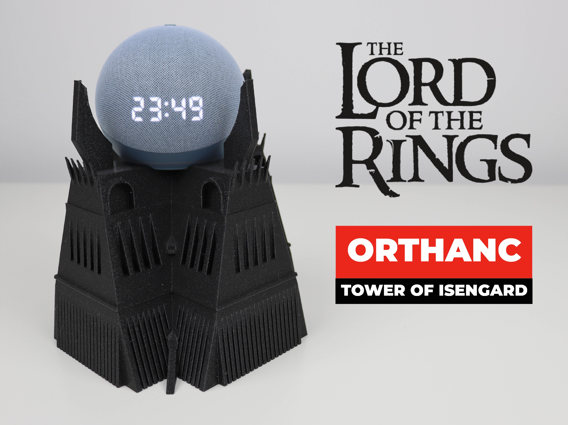 orthanc tour of isengard écho point 4th 5th gen by cube3dworld ménage décor lotr seigneur anneaux d'écho alexa porte stand 39 décoration 3D print model - Mito3D