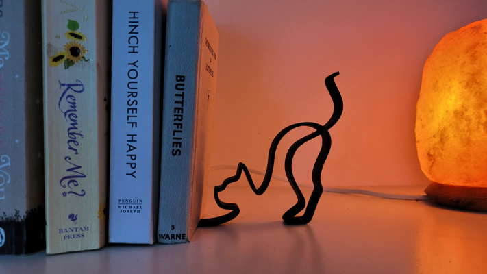 lightweight minimalistic cat bookend by brad3dprints household decor reading gift lover bookworm 3d print model - Mito3D
