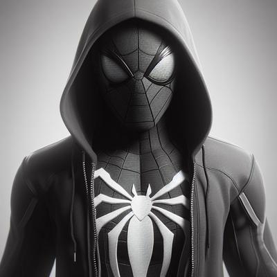 homem aranha in moletom capuz forja chapéus by bruno generativo 3d modelo litofano aranha super heroi maravilha poster parede arte 2d preto branco misterioso cenário foto 3d print model - Mito3D