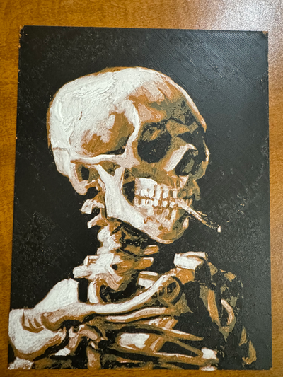 skull of a skeleton burning cigarette hueforge van gogh by ctcarlton generative 3d model & lithophane 3 color 3d print model - Mito3D