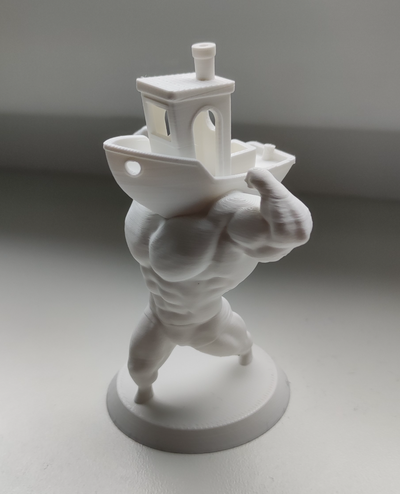 buff benchy - ultra swole 3d printing torture-test scaled 80mm height shared by kuki printer test models muscle lift swollen statue sculpture 3d print model - Mito3D