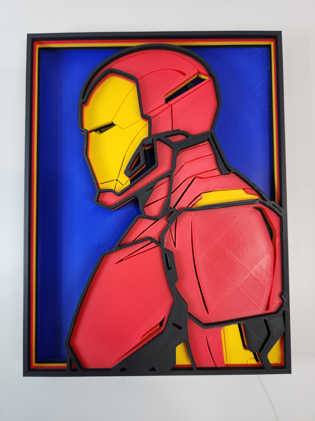 ferro uomo 4 color 6 strato shadowbox by jamboodle arte segni loghi 3d scatola ombra strati meraviglia supereroe fan art comico libro stampa colorato arredamento geek techcraft completo stampato design 4color 3D print model - Mito3D