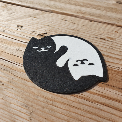 cat yin yang coaster 2 by 3domsculpts household decor kitten coffee starbucks caffeine cute kitty 3d print model - Mito3D