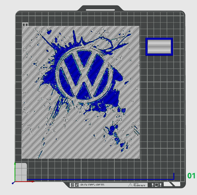 teinte forger vw éclaboussure by créatrice art 2d volkswagen logo 3d print model - Mito3D