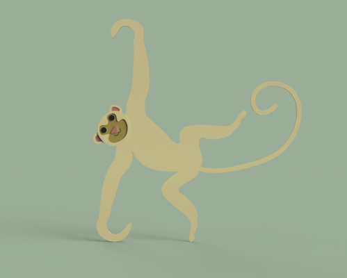 swinging monkey 2d detailed by chipotle art swing swinger jungle hang hanger living home x1c p1s p1p a1 mini monke monkeee 3d print model - Mito3D