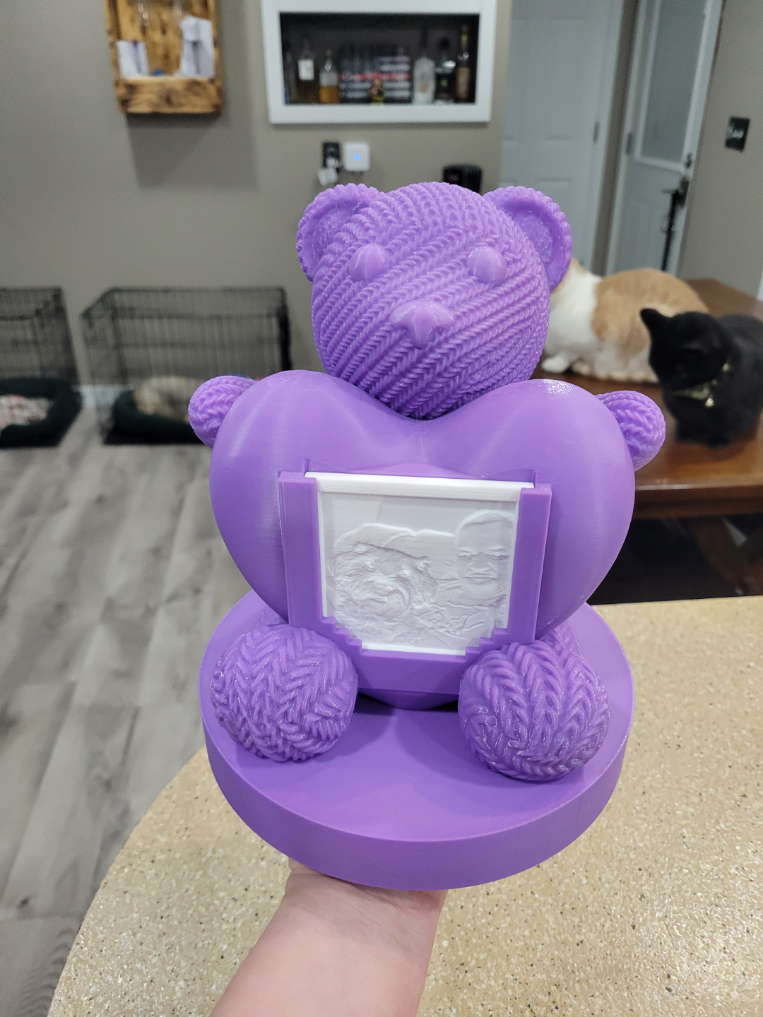 crocheted bear lithophane lamp by pbwyo3d household decor heart valentine 3D print model - Mito3D