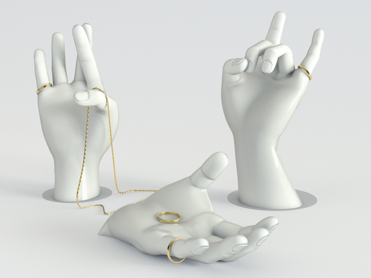 ring jewelery holder hände by funkyart kunst skulpturen halter unterstützung ringhalter felsen spaß funktional uhrenständer inhaber finger schmuck hand 3d print model - Mito3D