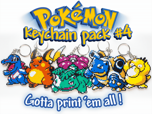 pokémon porte clés pack 4 florizarre blastoise by powerpill prints jouets jeux personnages pikachu évoli charmander charizard raichu psyduck totodile go gameboy accessoires accessoire évolution paquet pixel art nintendo 64 couleur or rouge bleu commutateur jeu freak 2d portable chaîne vidéo personnage japon japonais vite impression ams léger rétro gamins mignonne monde pal 3d print model - Mito3D