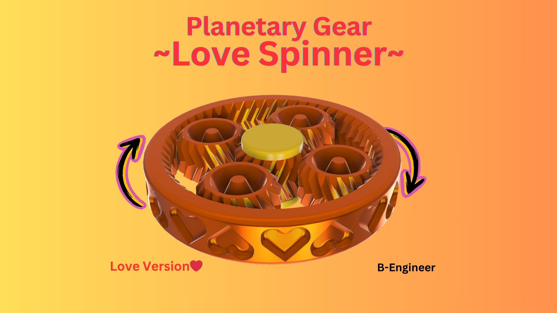 planetário engrenagem inquietação spinner amar versão by b engineer passatempo faça roda fidget espora lança coração namorados coroa ferramenta 3d presente 3D print model - Mito3D