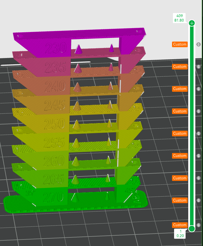 abs temp turm ultimativ überbrückung bespannung überhang prüfung temperatur codiert by mrcolor 3d drucker modelle kalibrierung filament 3D print model - Mito3D