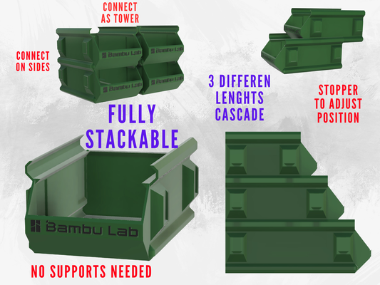 empilhável caixa v2 cascata estilo by surin andro ferramentas organizadores bin estável conectar conectável recipiente rolha contêiner contentor variável torre conexão lateral lados on 3d print model - Mito3D