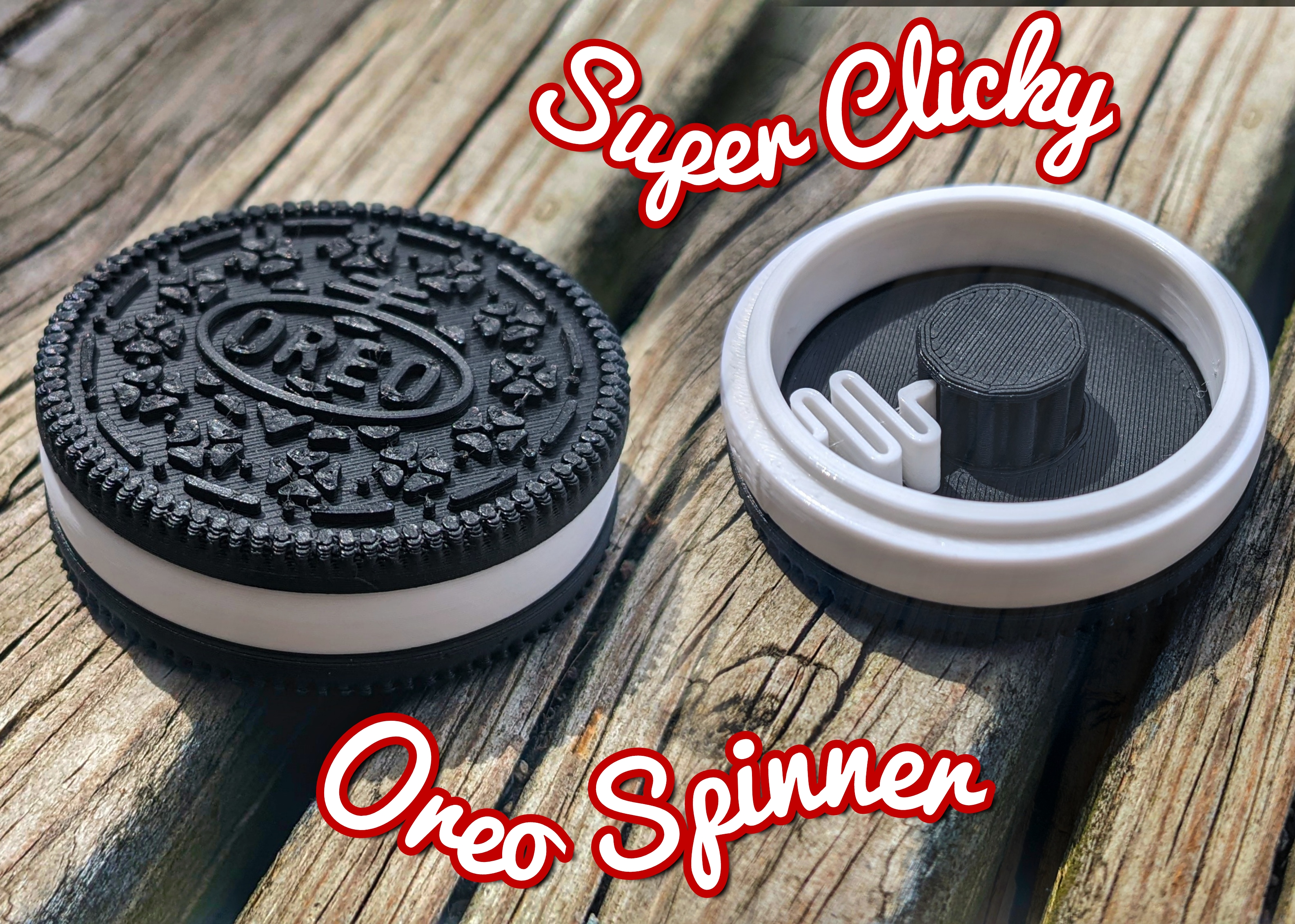 super clicky oreo spinner by jamestheprinter brinquedos jogos brinquedo girar biscoito biscoitos inquietação agitação rotativo fidget comida clique doce giratório oreos clicker 3D print model - Mito3D