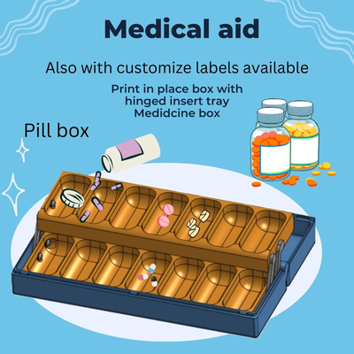 medicine box - print in place hinged insert by kurtvdv tools medical pip storage small parts easy no ams pill pillorganizer pillbox pillholder container health healtcare 3d print model - Mito3D