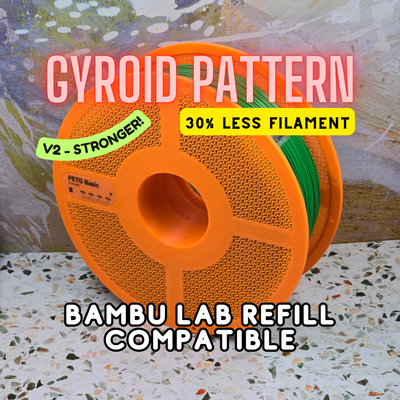 v2 giroide patrón reutilizable carrete fuerte bambu laboratorio rellenar compatible filamento ahorrador remezclado by 3d impresora accesorios soporte recargable adaptador 3d print model - Mito3D