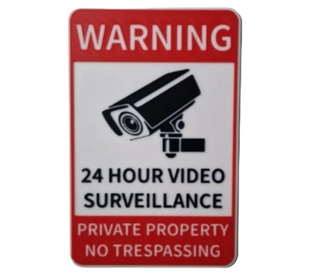 video surveillance sign by julesprint3d art signs & logos camera recording record home warning protection safety outdoor cam cctv tape security scalable live 24hours private property surveillancecamera 3d print model - Mito3D