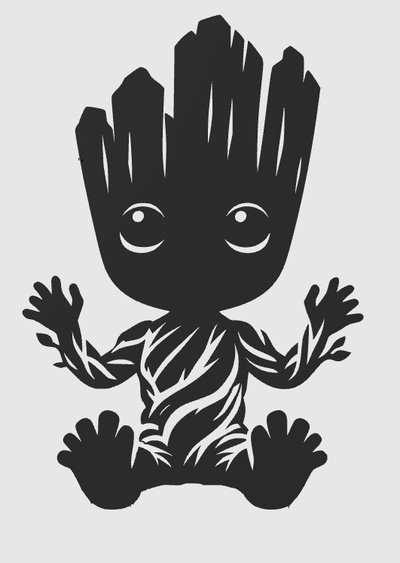 bambino groot arte muraria by gobbo 2d meraviglia 3d print model - Mito3D