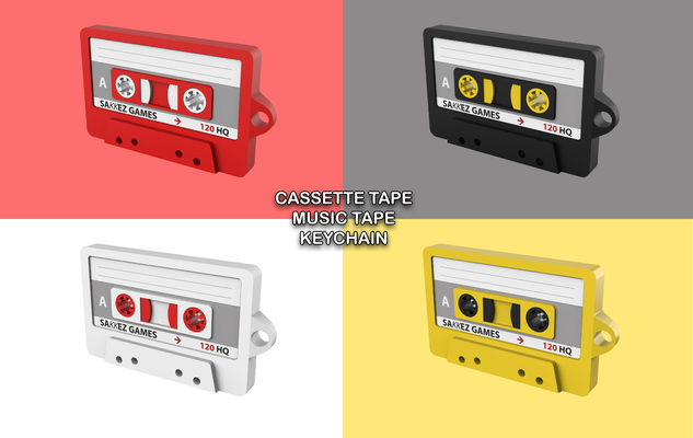 kassette musik band schlüsselbund by schach spielen spiele mode modelle mixtape zubehör 80s 1980s 90s 1990s audio musikkassette dekor 3d print model - Mito3D