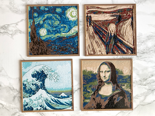 fine art classic hueforge coasters by penolopybulnick household decor coaster fineart classicart monalisa starrynight vangogh van gogh mona lisa starry night scream greatwaveoffkanagawa greatwave great wave kanagawa fan 2d reproduction set 3d print model - Mito3D