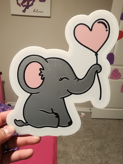 cuore elefante parete arte by drewzuki 2d carina rosa amore muraria ams multicolore ragazza decorazione asilo bambino san valentino giorno 3d print model - Mito3D