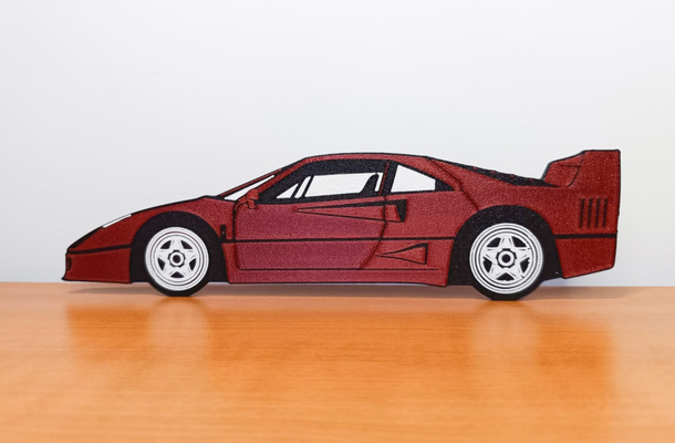 ferrari f40 dekor by frank3d kunst 2d silhouette mauer silhouettenkunst wagen sport rennen rennauto supersportwagen dekorationen zubehör schreibtisch zubehörteil italien italienisch formel 1 f1 3d print model - Mito3D