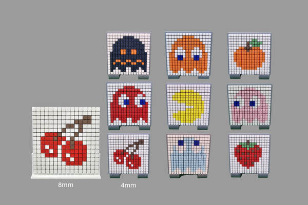 pac mini 4mm pixel puzzle sammlung by sthan generativ 3d modell hersteller kunst makerworld pacman geister inky blinky finger clyde angst kirsche erdbeere orange 3d print model - Mito3D