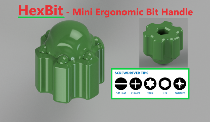 hexbit mini ergonomique durable bit manipuler by racine sureau outils main chauffeur bitdriver outil adaptateur hexadécimal hexagonal tournevis titulaire soutien 3d print model - Mito3D