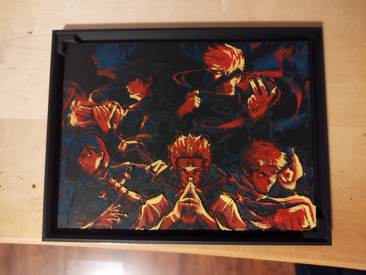 jujutsu kaisen 200x150 frame remixed by fricoure generative 3d model hueforge & lithophane anime 3d print model - Mito3D