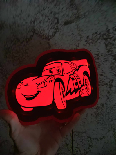 mcqueen boite lumière by 3dprintica ménage décor nuit lampe dessin animé 3d print model - Mito3D